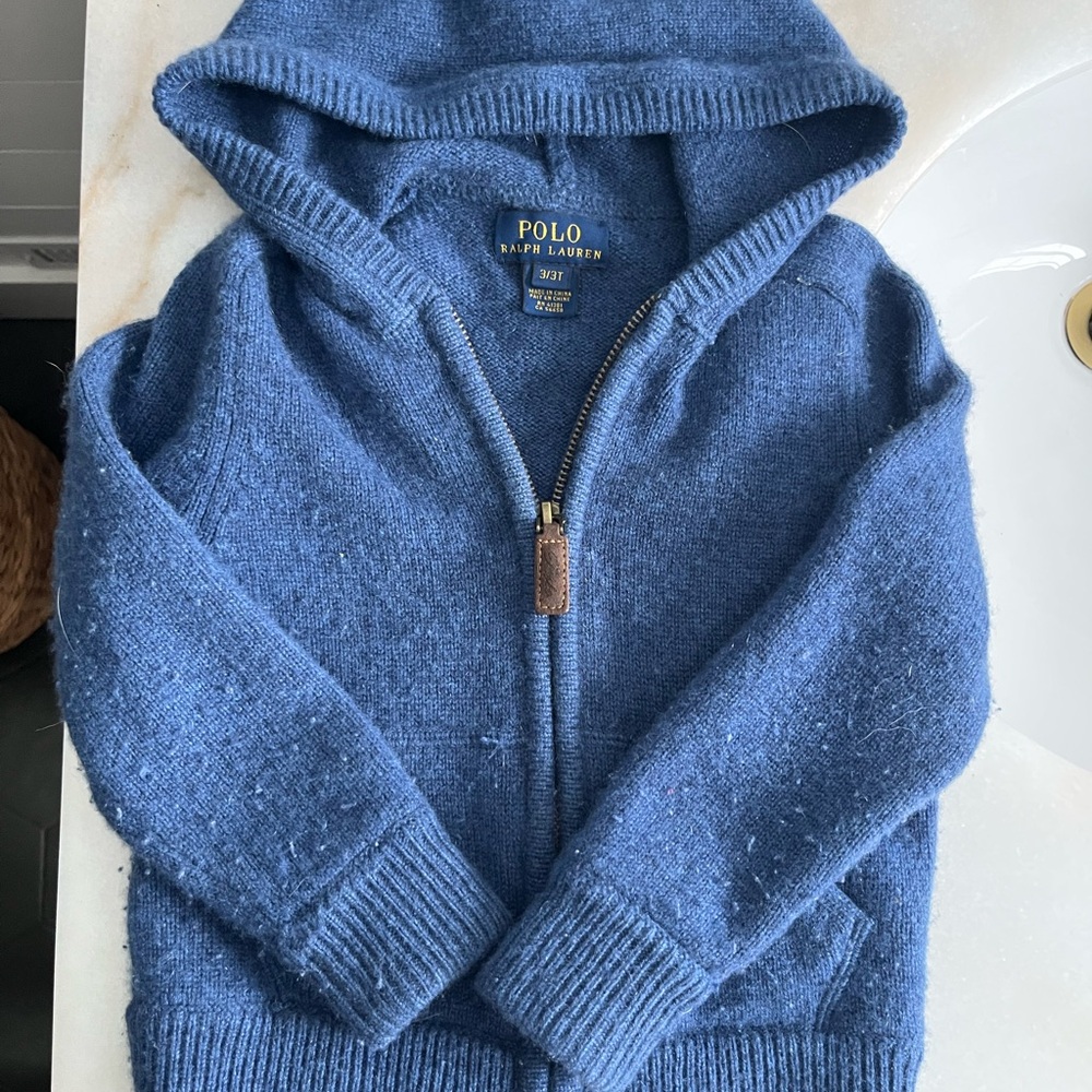 Kids Cashmere Polo Ralph Lauren Blue Knit Hoodie